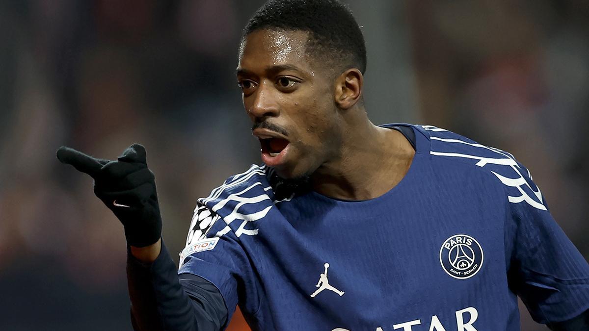 Ousmane Dembelé celebra su gol en el partido de la Champions League entre el Brest y el PSG